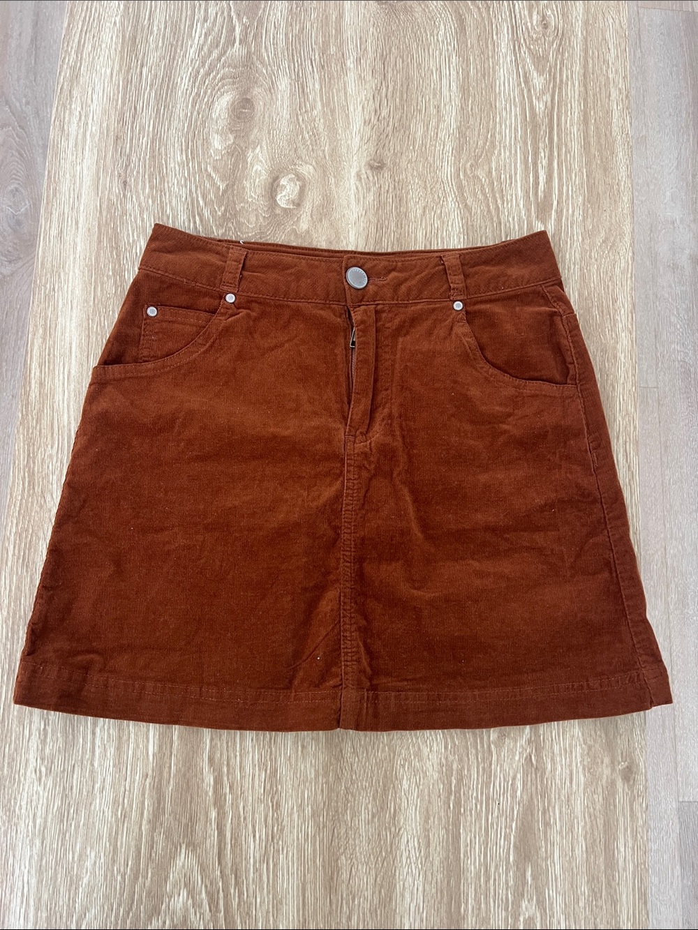 Copper Key Rust Corduroy A-Line Mini Skirt